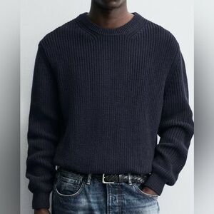 Zara Black Cotton Ribbed Sweater Men’s Small
